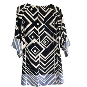 Uncle Frank Black White Gray Geometric Print Sheath Dress XS Mod 70s Retro Y2K